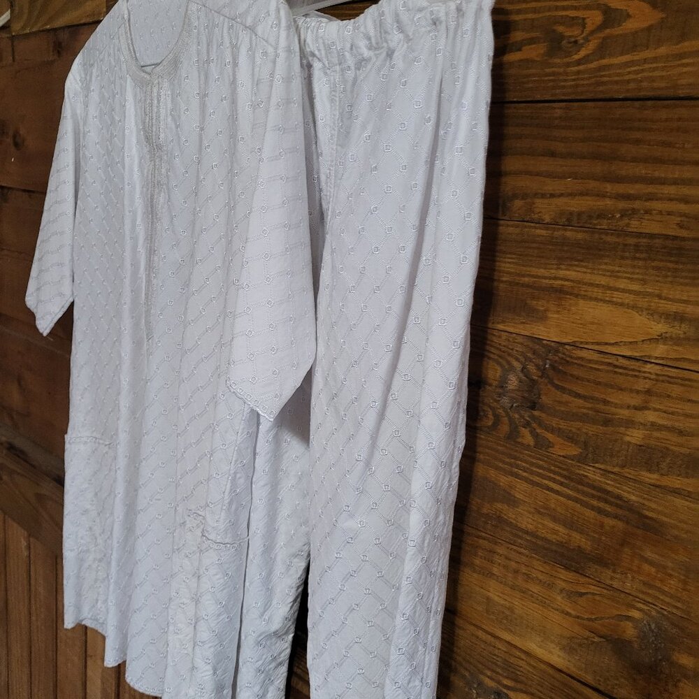 Men's White Polish lace 2 piece Dashiki set